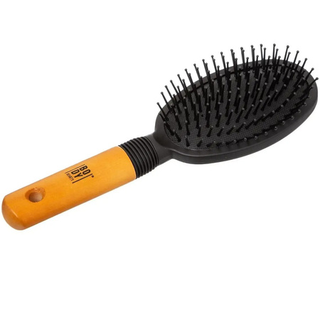 Hairbrush oval - black with wooden handle - 23 cm - plastic