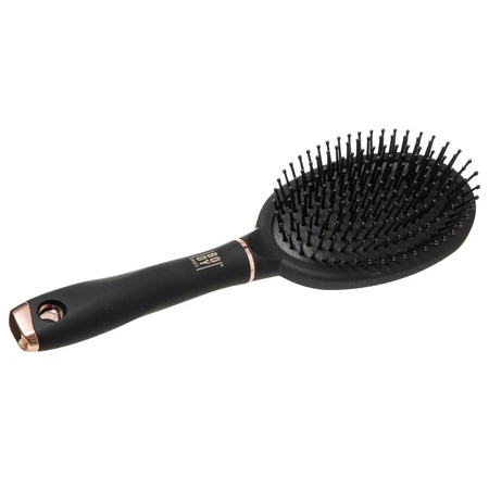Haarborstel ovaal - zwart/rose - 25 cm - rubber/kunststof