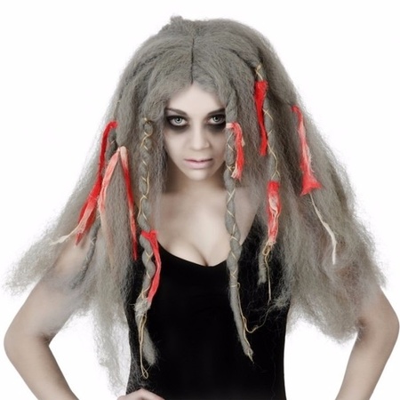 Halloween damespruik grijs lang haar