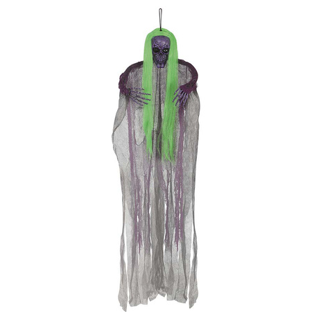 Halloween/horror thema hang decoratie Skelet/Heks - lichtgevend haar - griezel pop - 120 cm
