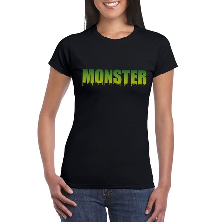 Halloween monster tekst t-shirt zwart dames