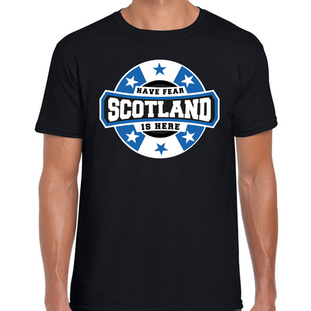 Have fear Scotland is here / Schotland supporter t-shirt zwart voor heren