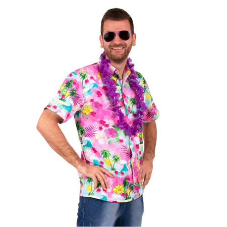 Toppers - Hawaii shirt/blouse - Verkleedkleding - Heren - Tropische bloemen - roze