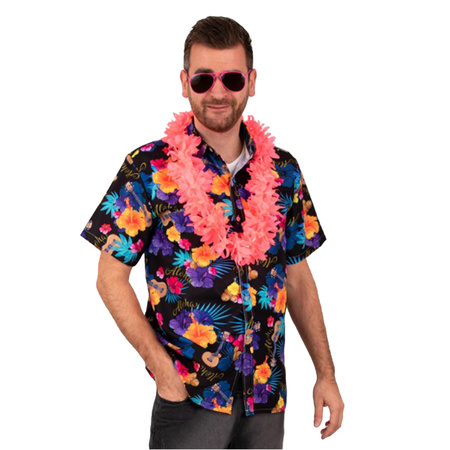 Toppers in concert - Hawaii shirt/blouse - Verkleedkleding - Heren - Tropische bloemen - zwart