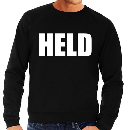 Held tekst sweater / trui zwart voor heren