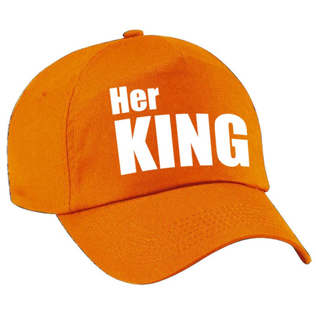 Her King pet / cap oranje met witte letters heren