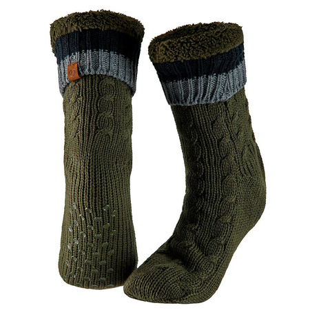 Mens non slip fleece/knitted home socks dark green one size