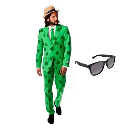 Heren kostuum Sint Patricks Day maat 46 (S) met gratis zonnebril