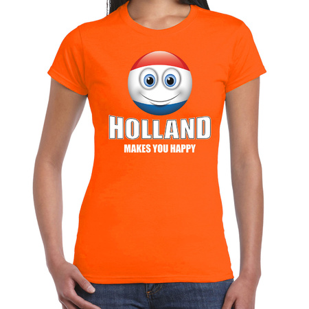Holland makes you happy landen t-shirt Nederland oranje voor dames met emoticon