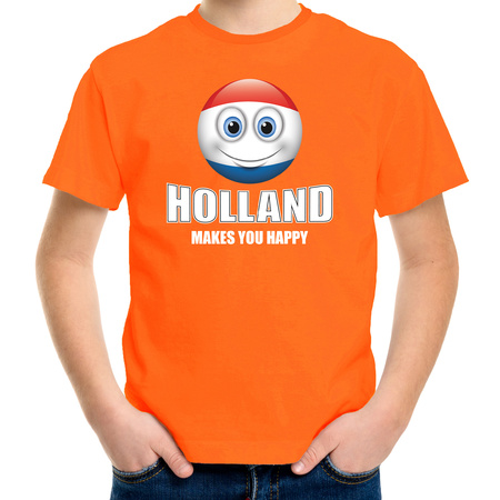 Holland makes you happy landen t-shirt Nederland oranje voor kinderen met emoticon