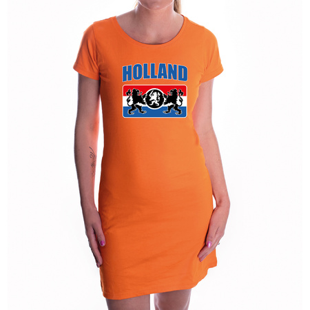 Orange supporter dress Holland with dutch flag and lions for women