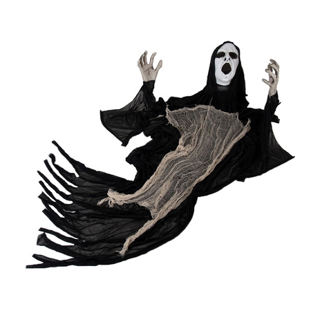 Horror hangdecoratie spook/geest pop zwart 165 cm