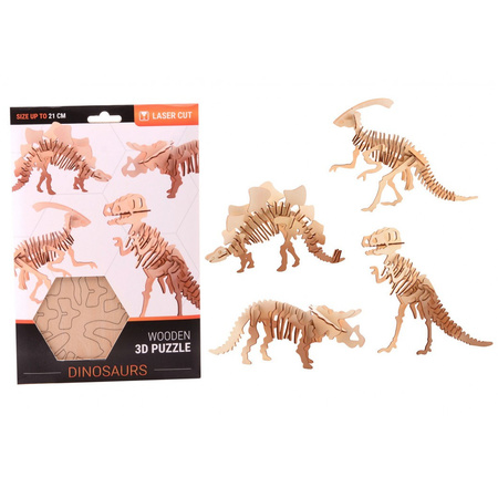 Houten 3D puzzels set dinosaurussen Stegosaurus en Triceratops 23 cm