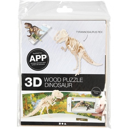 Houten 3D puzzel T-rex met app
