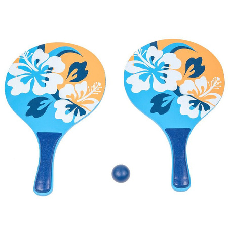 Houten beachball set blauw/oranje met bloemen print
