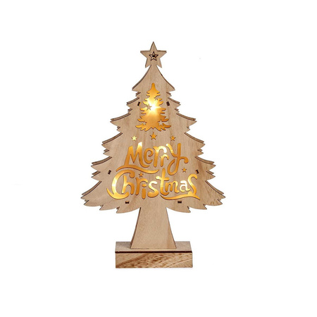 Wooden christmas tree decoration 32 cm with led lights Merry Christmas wish