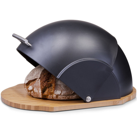 Houten luxe ovale broodtrommel met zwarte klep/deksel 37 cm