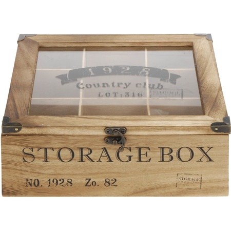 Houten theedoos bruin Storage Box 9-vaks 25 cm