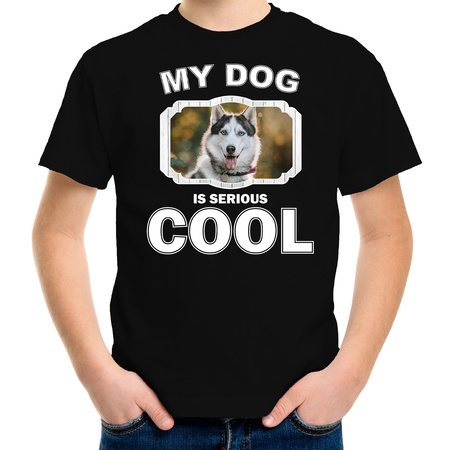 Husky dog t-shirt my dog is serious cool black for children