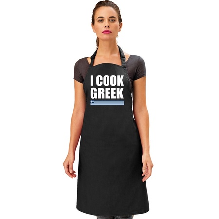 I cook Greek apron black 