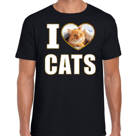 I love cats t-shirt met dieren foto van een rode kat zwart voor heren