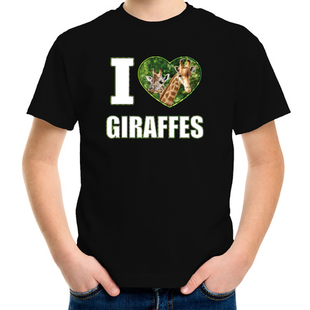 I love giraffes t-shirt met dieren foto van een giraf zwart voor kinderen