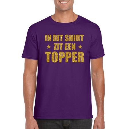 Toppers - In dit shirt zit een Topper in gouden glitters t-shirt heren paars