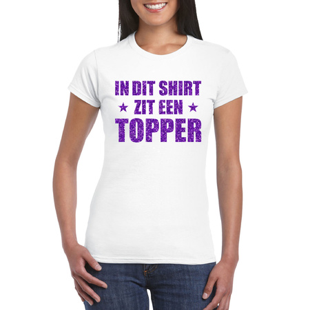 Toppers - In dit shirt zit een Topper in paarse glitters t-shirt dames wit
