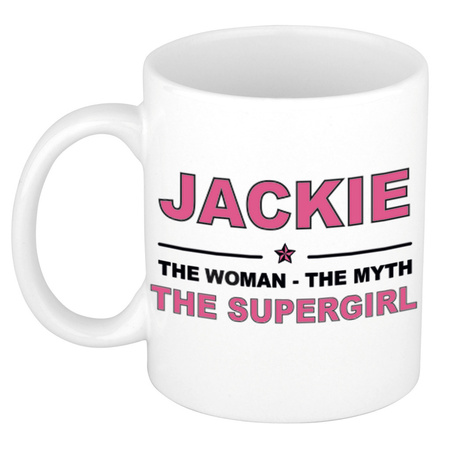 Jackie The woman, The myth the supergirl cadeau koffie mok / thee beker 300 ml