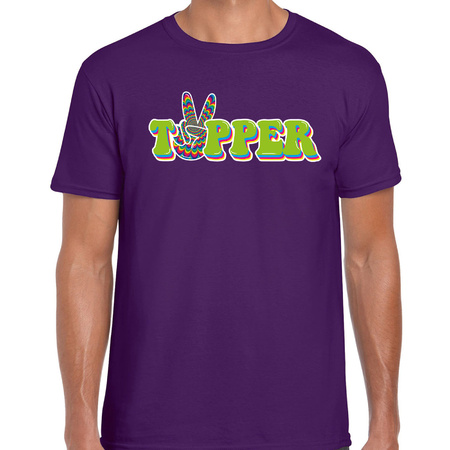 Toppers - Jaren 60 Flower Power Topper verkleed shirt paars met psychedelische peace teken heren