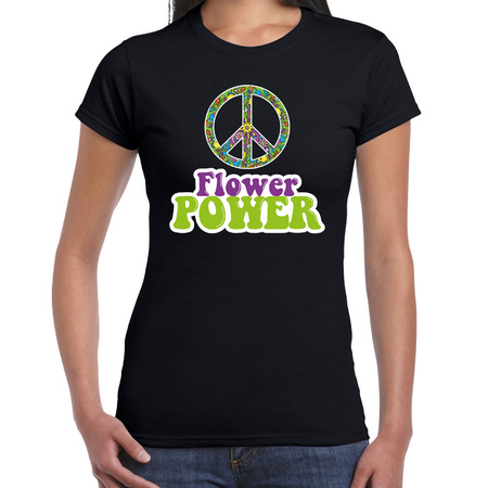Sixties Flower Power t-shirt black for women