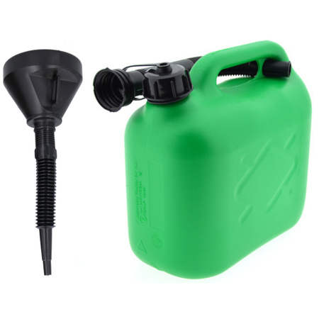 Jerrycan groen voor brandstof van 5 liter met een handige grote trechter