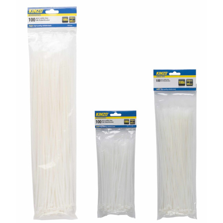 Kabelbinders/tie-wraps pakket wit 300x stuks in 3 verschillende formaten