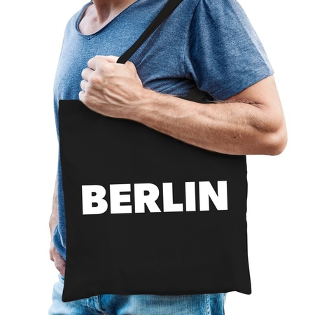 Katoenen Berlijn/wereldstad tasje Berlin zwart
