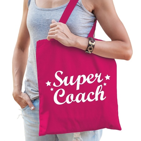 Katoenen cadeau tasje super coach fuchsia roze