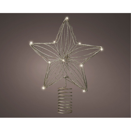 Kerst ster piek - met LED verlichting - steady - warm wit - H25 cm