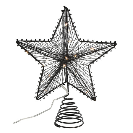Kerst ster piek - zwart - met warm witte LED verlichting - 25 cm