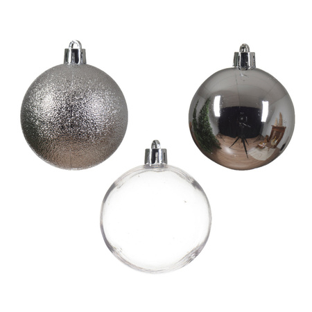 Kerstversiering set - zilver - kerstballen 6 cm en kerstslingers - kunststof
