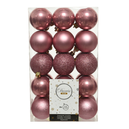 30x stuks kunststof kerstballen 6 cm inclusief ster piek oudroze