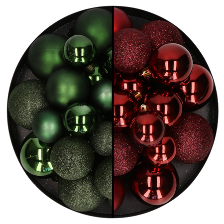 Kerstballen 60x stuks - mix donkergroen/donkerrood - 4-5-6 cm - kunststof
