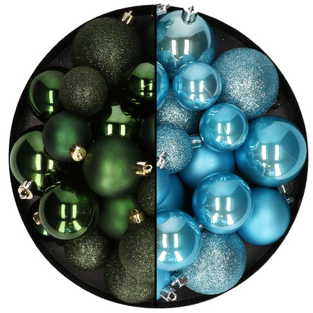 Kerstballen 60x stuks - mix donkergroen/ijsblauw - 4-5-6 cm - kunststof