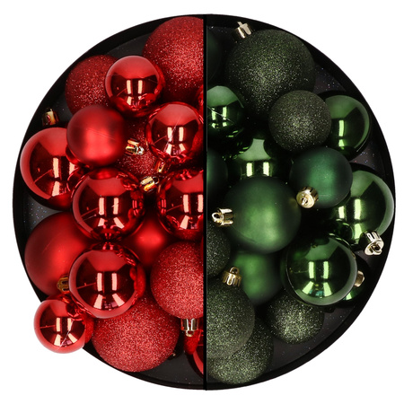 Kerstballen 60x stuks - mix donkergroen/rood - 4-5-6 cm - kunststof