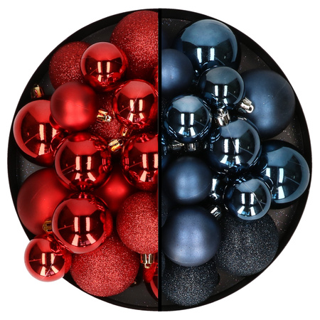 Kerstballen 60x stuks - mix rood/donkerblauw - 4-5-6 cm - kunststof