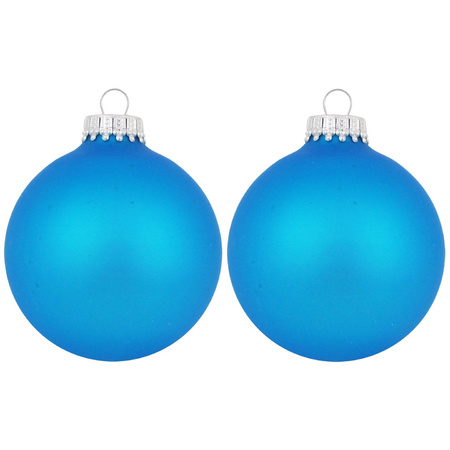 6x Intense blue glass christmas baubles matt 7 cm 