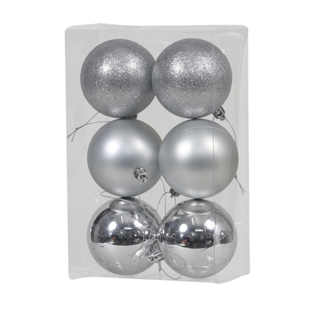 Christmas baubles set silver 6 - 8 cm - package 36x pieces