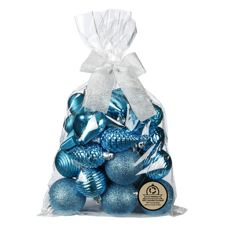 Kerstballen en ornamenten - 30x - kunststof - turquoise -in giftbag