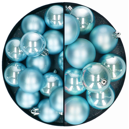 Kerstballen set - 28x stuks - 4 en 6 cm - ijsblauw - kunststof