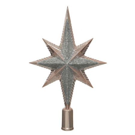Kerstboom piek - ster - lichtroze/zilver - kunststof - 25,5 cm
