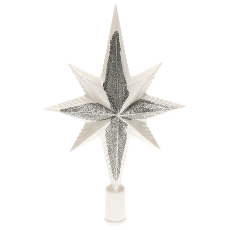Kerstboom piek - ster - wit/zilver - kunststof - 25,5 cm
