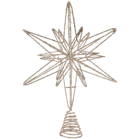 Kerstboom ster piek/topper goud glitter met LED verlichting H33 x B22 cm
